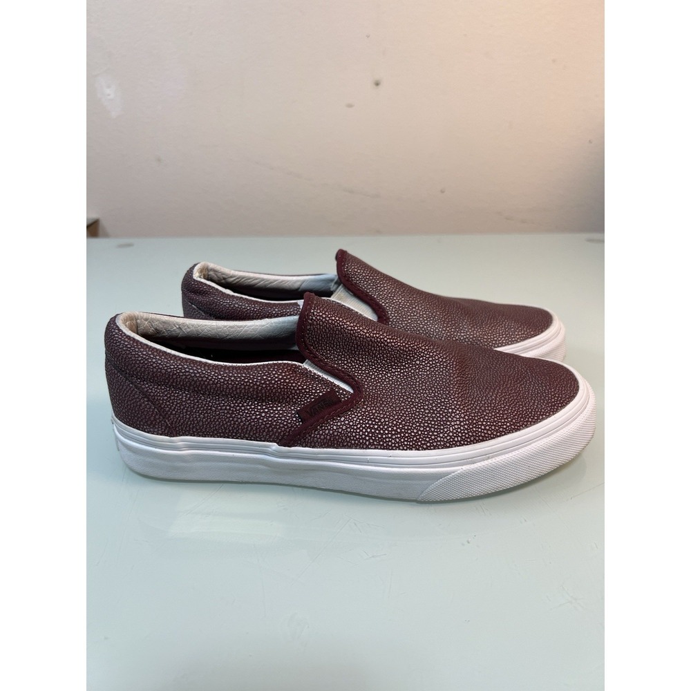 Vans‎ Slip-On Men's 6.5 Women's 8 Burgundy Textured Leather Sneakers